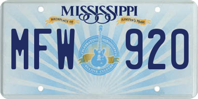MS license plate MFW920