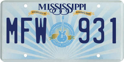 MS license plate MFW931