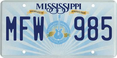 MS license plate MFW985