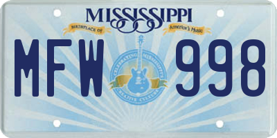 MS license plate MFW998