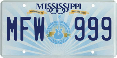 MS license plate MFW999