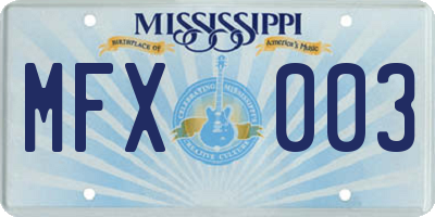 MS license plate MFX003