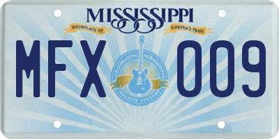 MS license plate MFX009