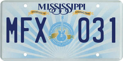 MS license plate MFX031