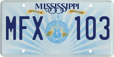 MS license plate MFX103