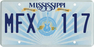MS license plate MFX117