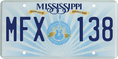 MS license plate MFX138