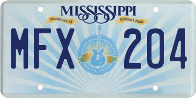 MS license plate MFX204