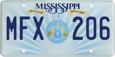 MS license plate MFX206