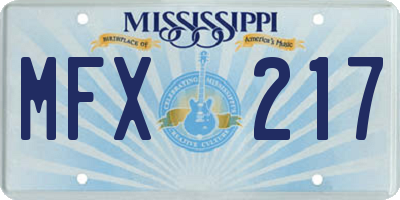 MS license plate MFX217