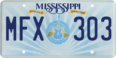 MS license plate MFX303