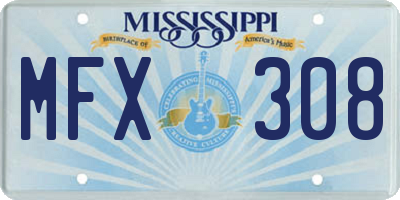 MS license plate MFX308