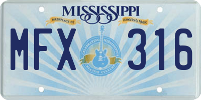 MS license plate MFX316