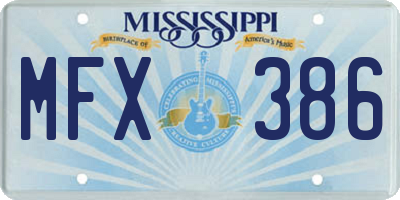 MS license plate MFX386