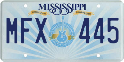 MS license plate MFX445