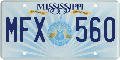 MS license plate MFX560