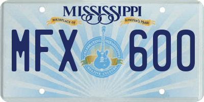 MS license plate MFX600