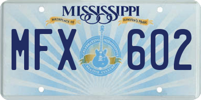 MS license plate MFX602