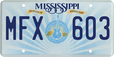 MS license plate MFX603