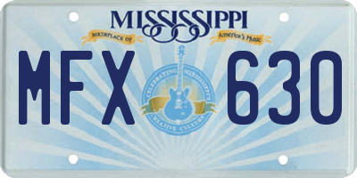 MS license plate MFX630