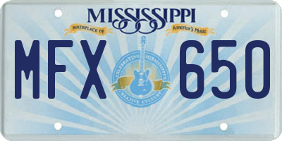 MS license plate MFX650
