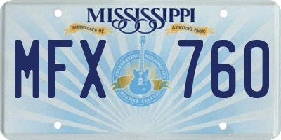 MS license plate MFX760