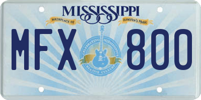 MS license plate MFX800