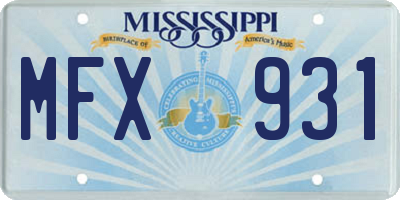 MS license plate MFX931