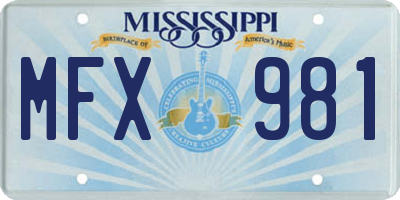 MS license plate MFX981