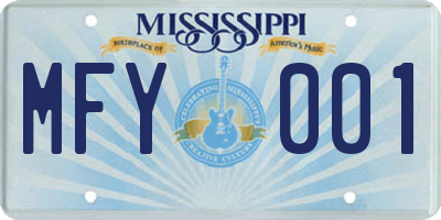 MS license plate MFY001