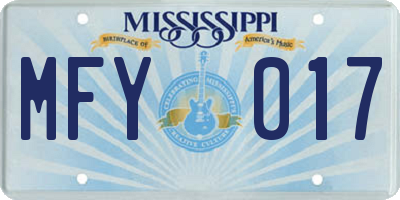 MS license plate MFY017