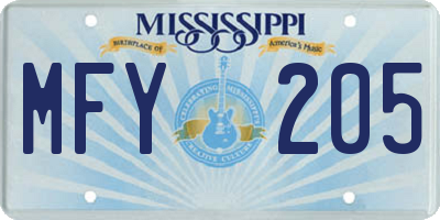 MS license plate MFY205