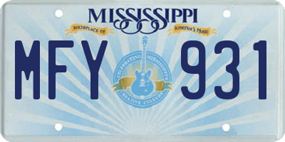 MS license plate MFY931