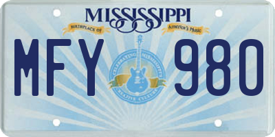 MS license plate MFY980