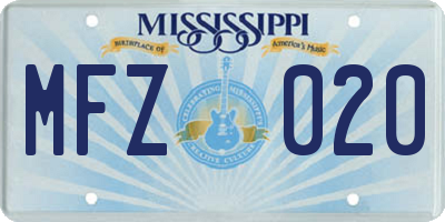 MS license plate MFZ020