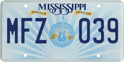 MS license plate MFZ039