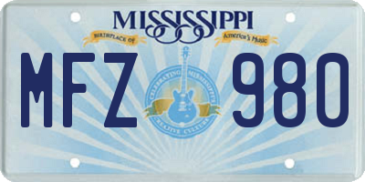 MS license plate MFZ980