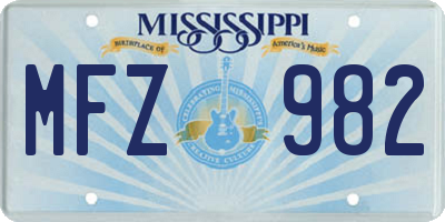 MS license plate MFZ982