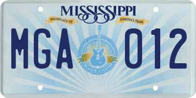 MS license plate MGA012
