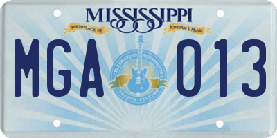 MS license plate MGA013