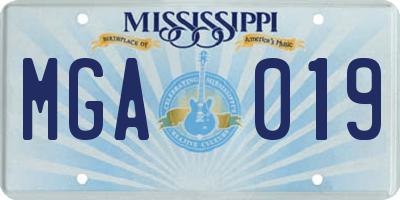 MS license plate MGA019