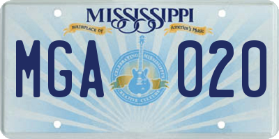 MS license plate MGA020