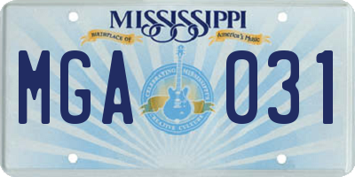 MS license plate MGA031