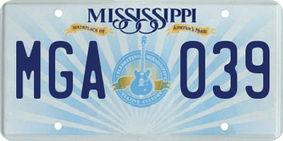 MS license plate MGA039