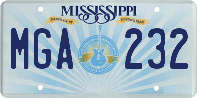 MS license plate MGA232