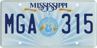 MS license plate MGA315