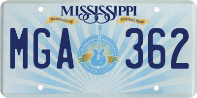 MS license plate MGA362