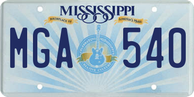 MS license plate MGA540