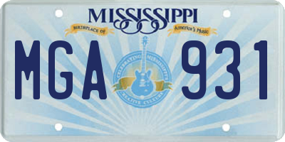 MS license plate MGA931