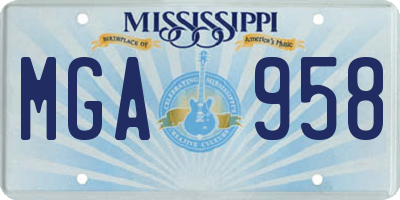 MS license plate MGA958
